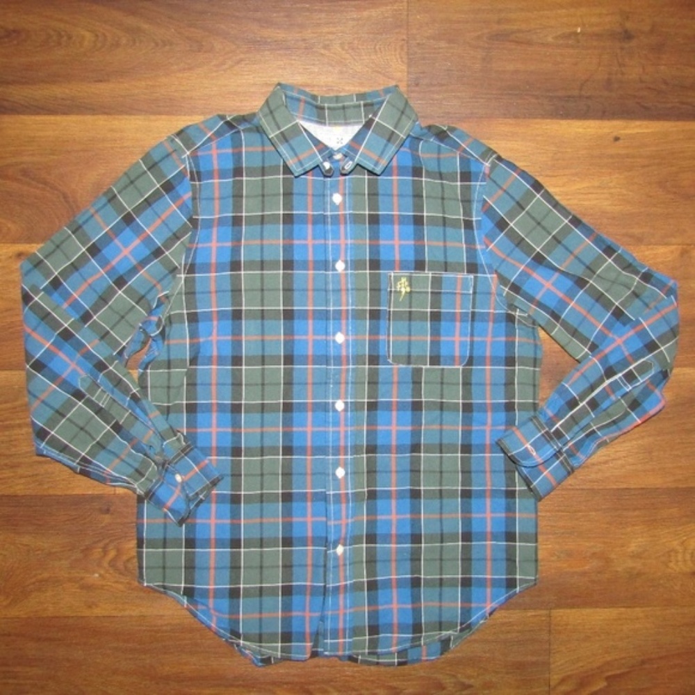 Five Four Shirt Green Blue Sz L Plaid Flannel Top